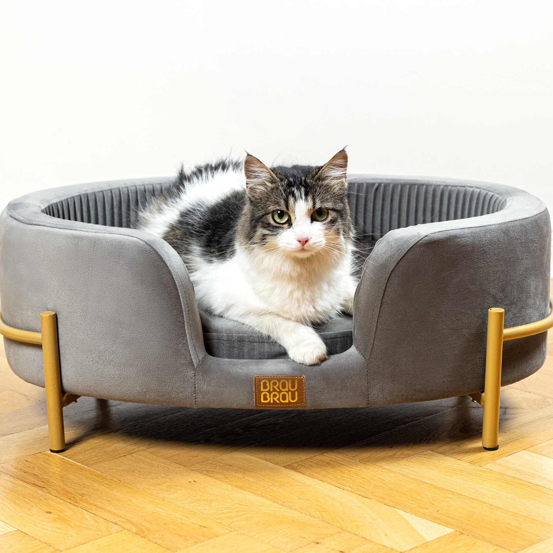 Ovales Samtsofa Grau - BRAUBRAU für Haustiere (Hunde und Katzen)