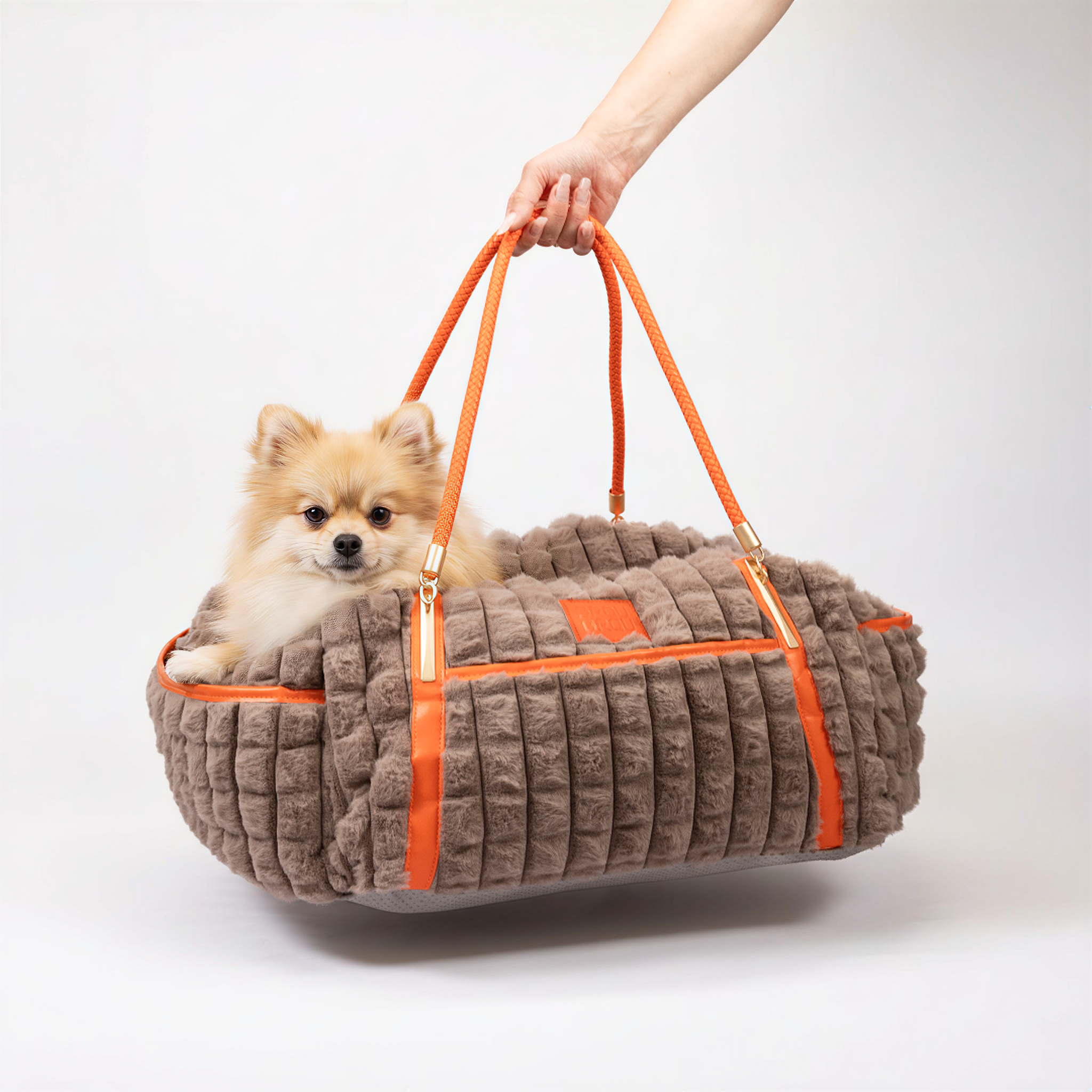 Flauschige Transporttasche für Hunde und Katzen - Modern Faux Grey & Orange Car Bag