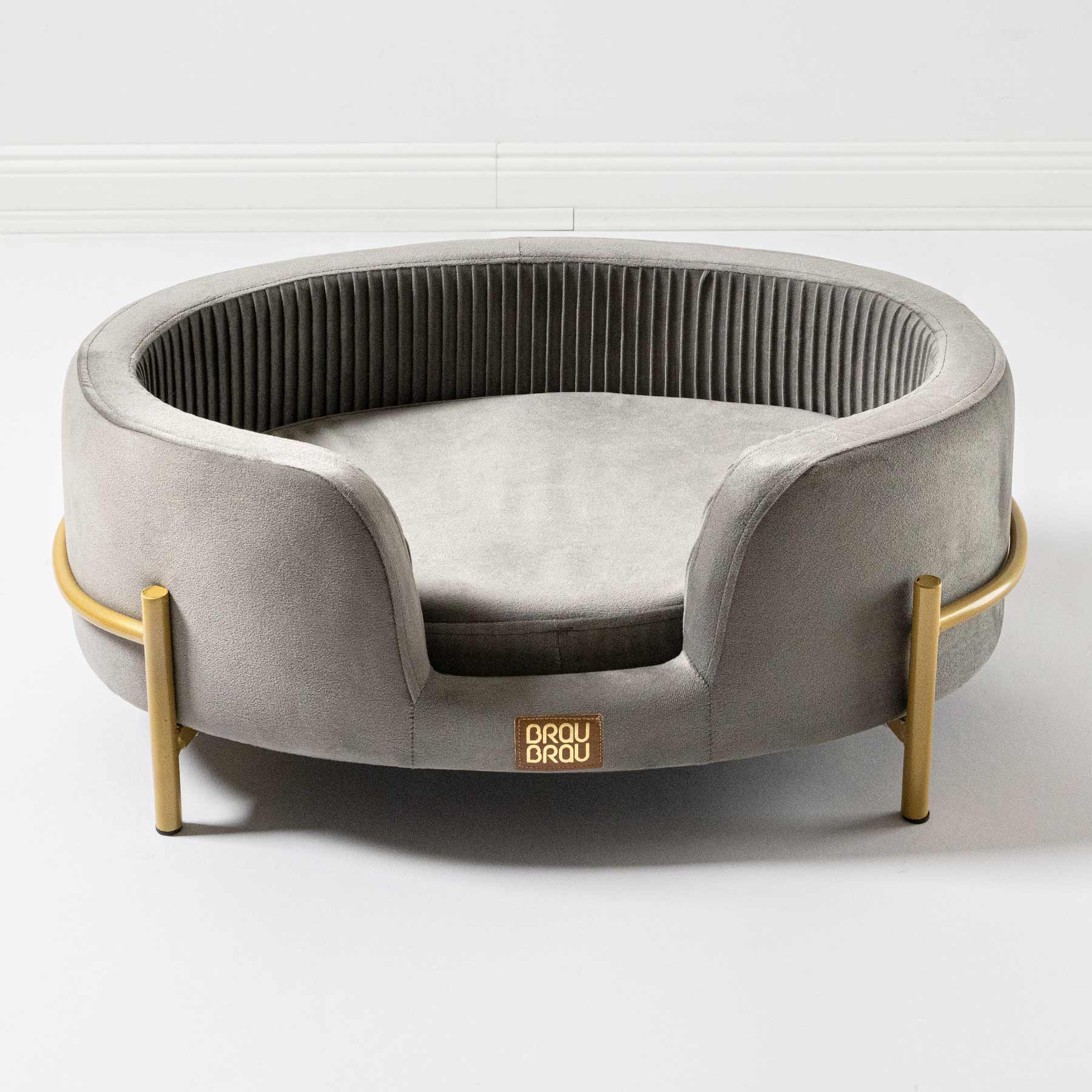 Ovales Sofa aus grauem Samt - Graues BRAUBRAU-Sofa für Haustiere (Hunde und Katzen)