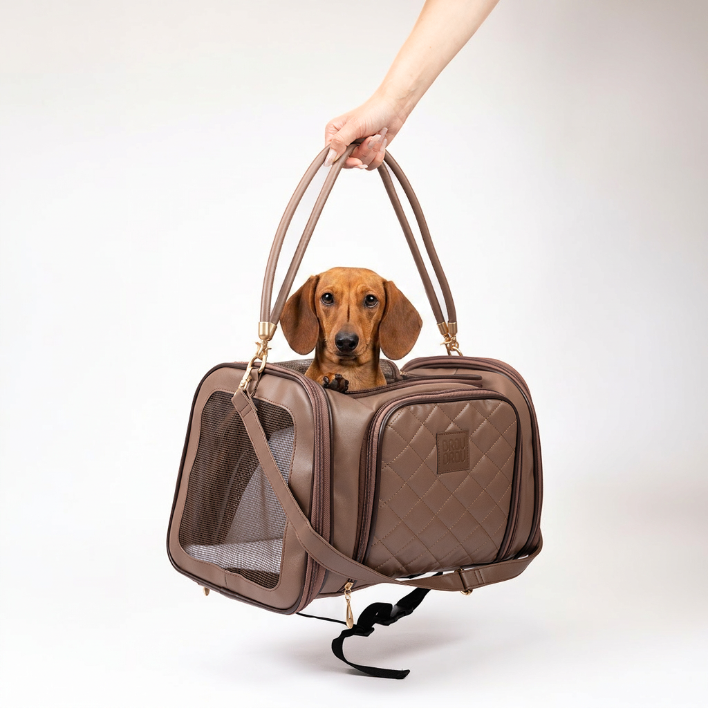 Erweiterbare Transporttasche mit Rollen für Hunde und Katzen -  Flight Carrier Bag Brown