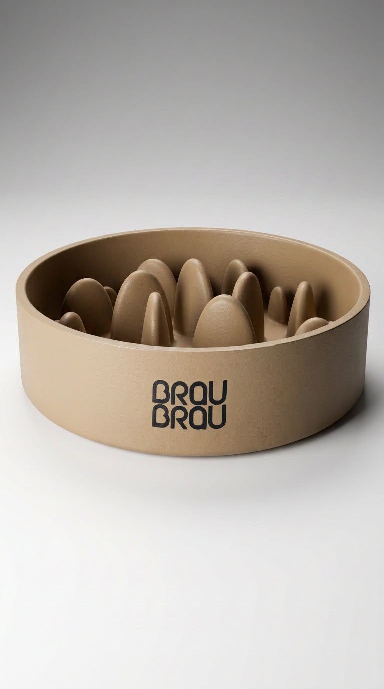 BRAUBRAU Slow Dining Bambusnapf Beige für Haustiere (Hunde & Katzen)