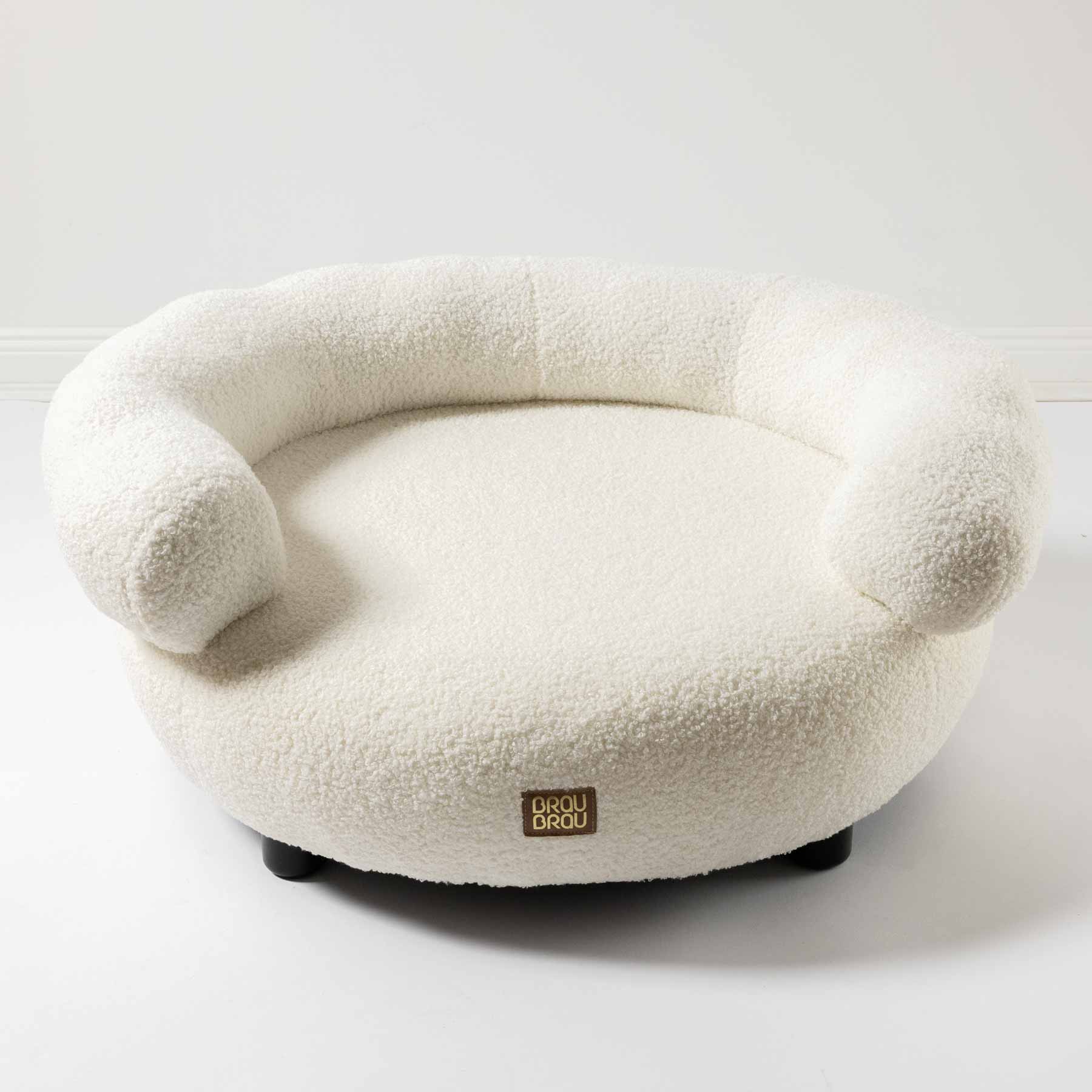Beiges, geschwungenes Sofa - Bouclé BRAUBRAU für Haustiere (Hunde und Katzen)