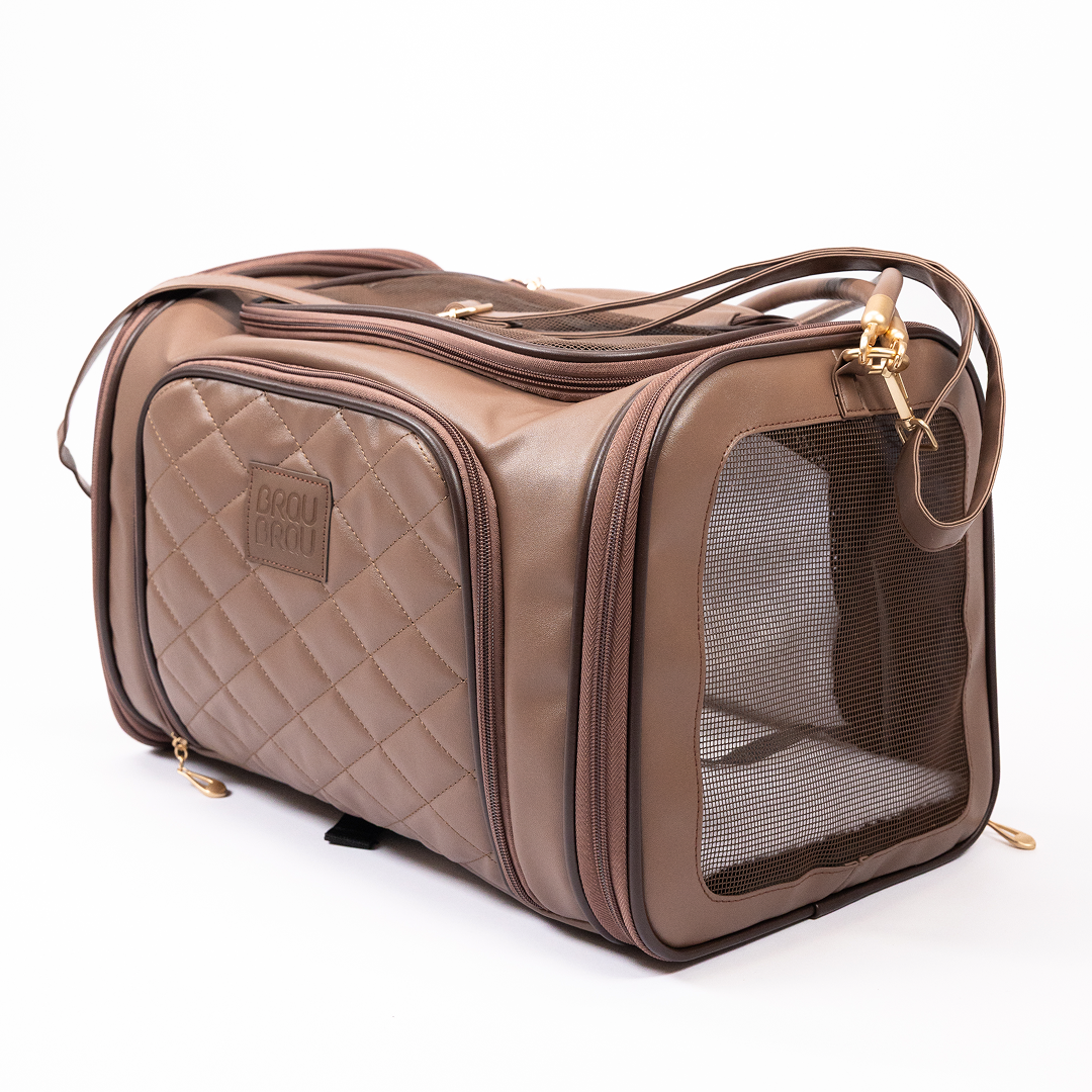 Erweiterbare Transporttasche mit Rollen für Hunde und Katzen -  Flight Carrier Bag Brown