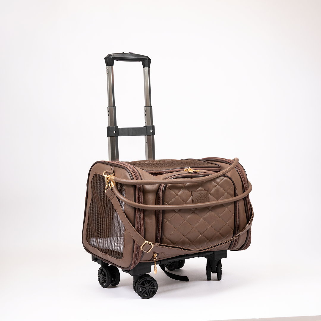 Erweiterbare Transporttasche mit Rollen für Hunde und Katzen -  Flight Carrier Bag Brown